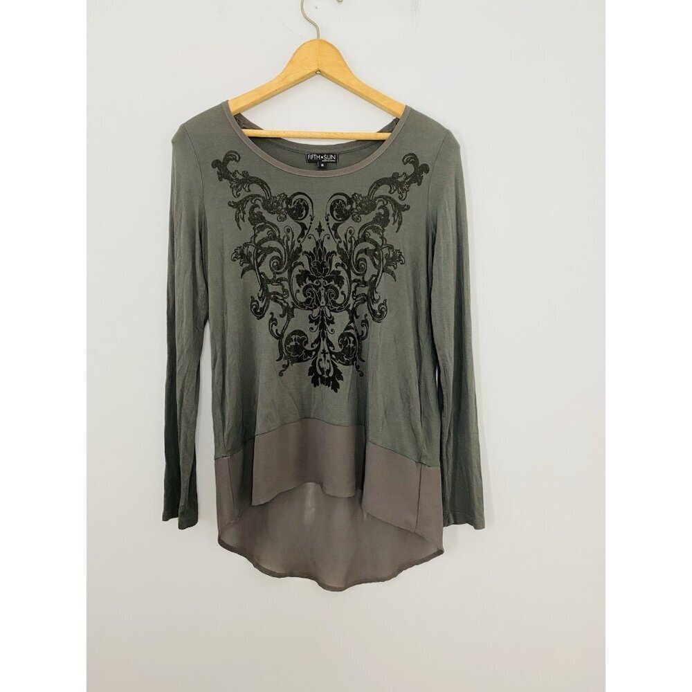Fifth Sun Women's Size Small Gray Long Sleeve Shirt Sheer High Low Hem